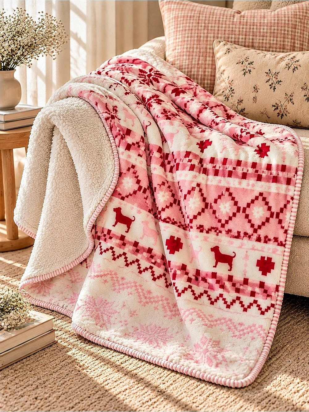 PINK Victoria's Secret Fair Isle Sherpa throw Limited Edition